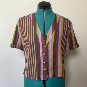 striped short-sleeved shirt with buttons
